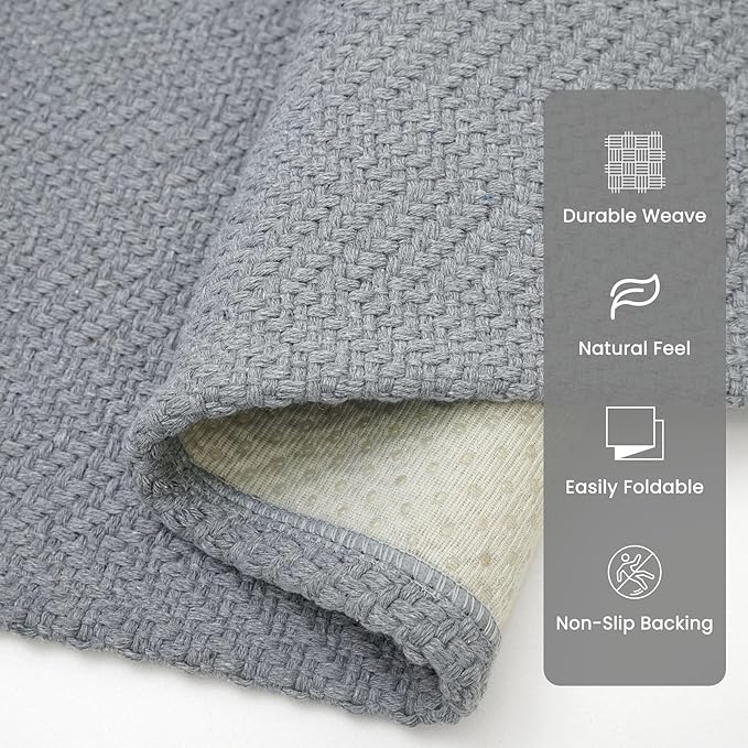 2x8 Ft Braided Runner Rug Washable Runners for Hallways Kitchen Runner Rug with Rubber Backing Cotton Entryway Runner Indoor, Woven Floor Carpet for Hall Kitchen Bedroom, Grey