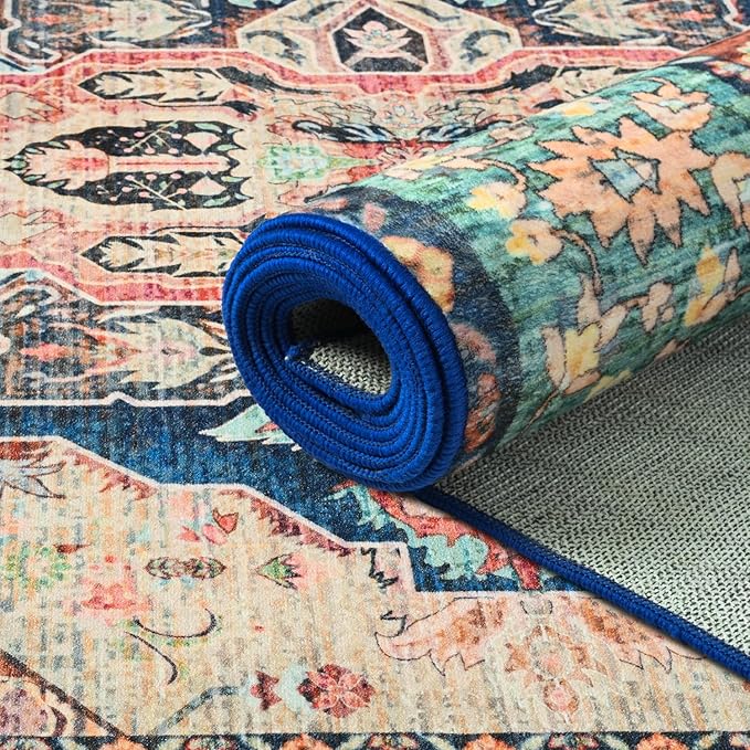 Area Rugs 5x7, Low Pile Washable Rugs, Soft Vintage Distressed Rugs for Bedroom, Living Room, Dining Room, Water Repellent, Non Shedding, Terracotta