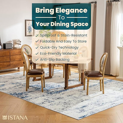 Istana Living Room Rug 10x14 - Blue/White 10 x 14 Area Rug - Foldable Machine Washable Area Rugs 10x14 - Stylish 10x14 Area Rugs Boho - Stain Resistant Washable Rug 10x14
