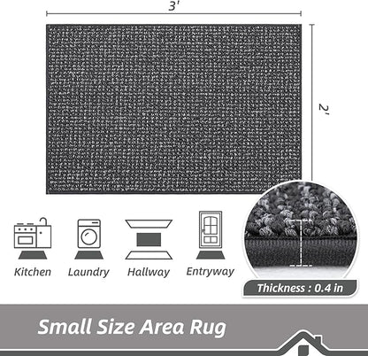 BEQHAUSE 2x3 Entryway Rug Indoor Door Mat Non-Slip Washable, Hallway Rugs Absorbent & Stain Resistant Hall Carpet Runner Rugs for Entryway, Front Door Floor Mats Laundry Room Rugs for Entry, Charcoal