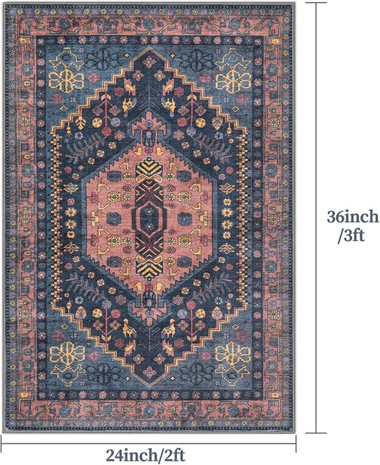 Ciicool Small Area Rug, 2x3ft Boho Rug, Ultra Soft Entry Rugs for Entryway, Non-Slip Washable Oriental Low-Pile Indoor Mat Floor Carpet for Entrance Bedroom Kitchen Bathroom Foyer Decor
