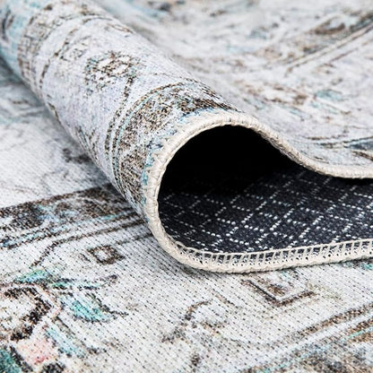 Bloom Rugs Washable Non-Slip 2' x 3' Rug - Beige/Blue Traditional Oriental Area Rug for Living Room, Bedroom, Dining Room, and Kitchen - Exact Size: 2' x 3'