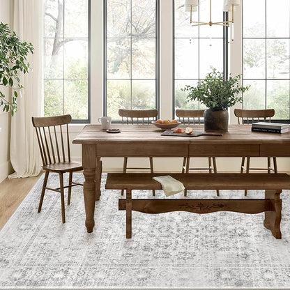 LIVEBOX 10x14 Area Rugs, Extra Large Grey Area Rug for Living Room Boho Soft Non-Slip Rug, Low Pile Non-Shedding Indoor Carpet for Dining Room Bedroom High Traffic Areas