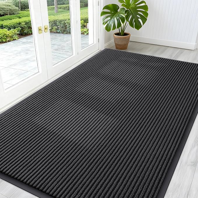 OLANLY Front Door Mat Indoor Outdoor Entrance, Waterproof Heavy Duty Doormat, Fade Resistant, Low Profile, Easy Clean Patio Porch Welcome Floor Mats for Entry, 59x34, Charcoal Grey