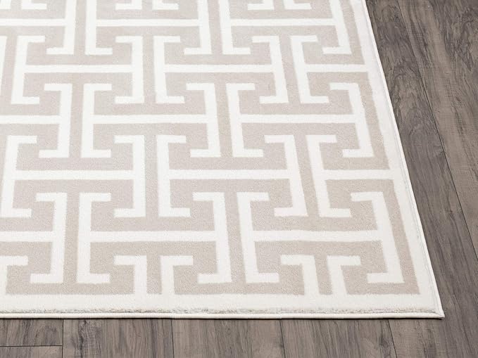Abani Contemporary 3D Beige & White Modern Greek Key Pattern Area Rug - Geometric Meander 7'9" x 10'2" Arto Collection Neutral Rug Rugs
