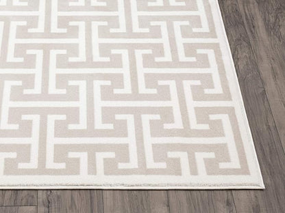 Abani Contemporary 3D Beige & White Modern Greek Key Pattern Area Rug - Geometric Meander 7'9" x 10'2" Arto Collection Neutral Rug Rugs