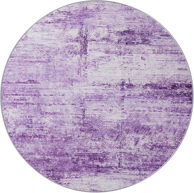 Round 5ft Abstract Rug, Modern Washable Indoor Circle Area Rugs for Living Room, Soft Circular Non-Slip Carpet Floor Mat for Entryway Dining Room Home Office - Abstract Purple