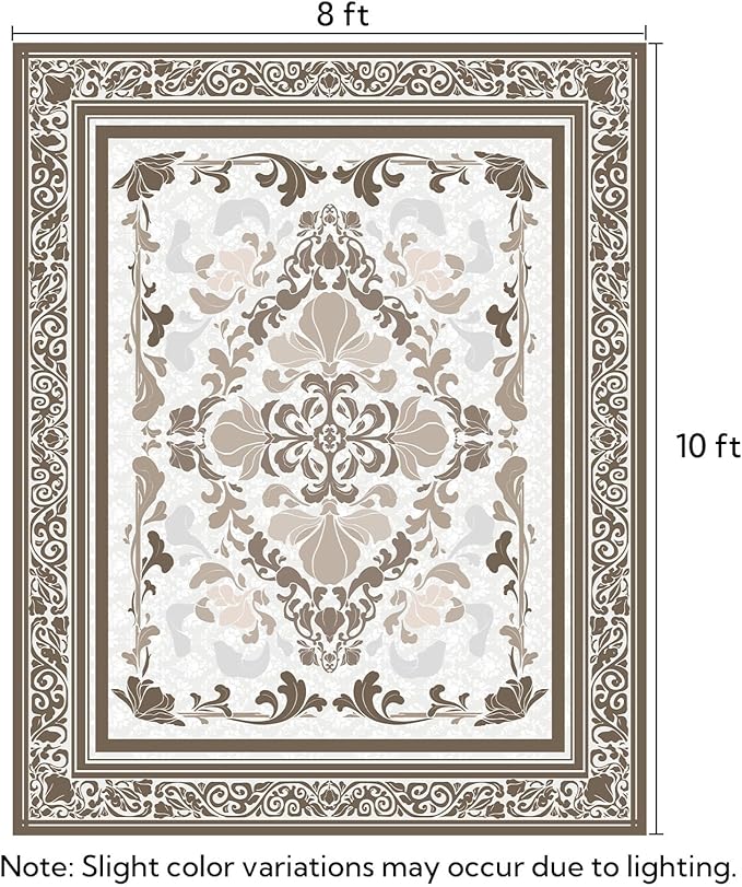 SOULFUL Medium Pile 8x10 Rugs for Living Room - Soft Foot Feel Large Area Rug - Brown Boho Floral - Washable Non-Slip - Perfect for Bedroom Kids Room Under Dining Table Office