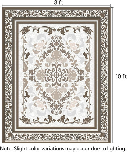 SOULFUL Medium Pile 8x10 Rugs for Living Room - Soft Foot Feel Large Area Rug - Brown Boho Floral - Washable Non-Slip - Perfect for Bedroom Kids Room Under Dining Table Office