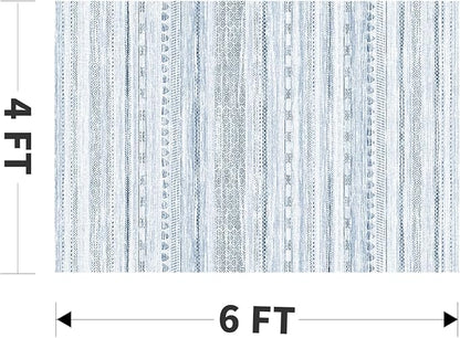 4x6 Area Rugs for Living Room Machine Washable Rug Distressed Indoor Carpet Neutral Moroccan Boho Rug Ultra Soft Area Rug for Bedroom Dining Room Playroom Office, Blue