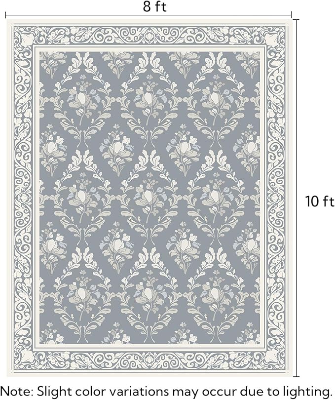 SOULFUL Medium Pile 8x10 Rugs for Living Room - Soft Underfoot Large Area Rug - Greige Boho Floral - Washable Non-Slip - Perfect for Bedroom Kids Room Under Dining Table Office