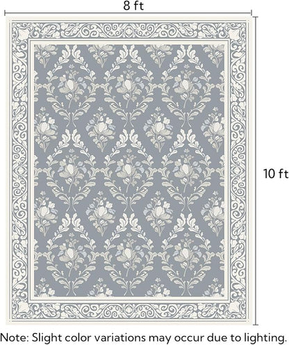 SOULFUL Medium Pile 8x10 Rugs for Living Room - Soft Underfoot Large Area Rug - Greige Boho Floral - Washable Non-Slip - Perfect for Bedroom Kids Room Under Dining Table Office