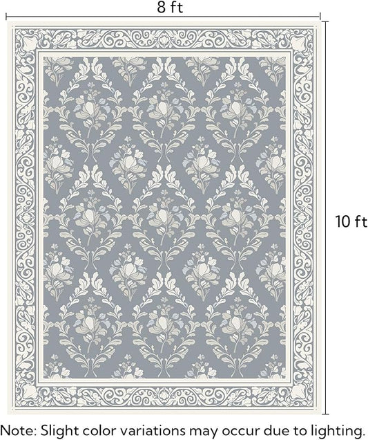SOULFUL Medium Pile 8x10 Rugs for Living Room - Soft Underfoot Large Area Rug - Greige Boho Floral - Washable Non-Slip - Perfect for Bedroom Kids Room Under Dining Table Office