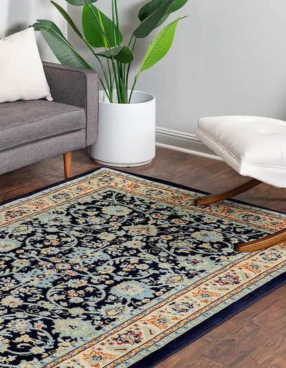Unique Loom Sialk Hill Collection Area Rug - Washington (9' x 12' 2" Rectangle Navy Blue/Cream)