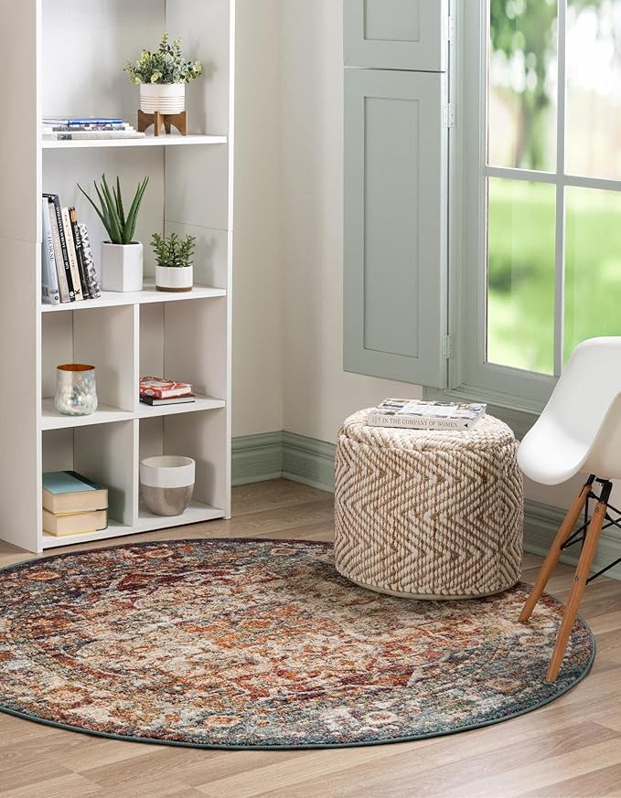 Unique Loom Isabella Collection Area Rug - Adjani (7' 10" Round, Multi/ Beige)