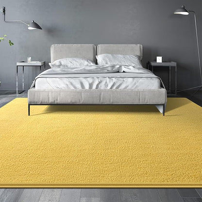 Large Area Rugs for Living Room Bedroom, 4x6 Feet Yellow Rug, Minimalist Modern Shag Rug, Soft Thick Comfy Memory Foam Indoor Carpet, Non-Slip Washable Rug for Boys Girls Dorm Nursery Room Home Decor
