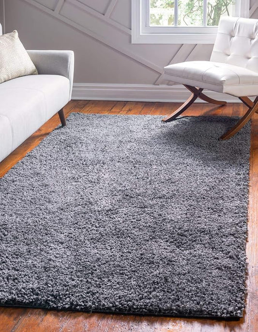 Unique Loom Davos Shag Collection Area Rug - Solid (7' 1" x 10' Rectangle, Peppercorn)