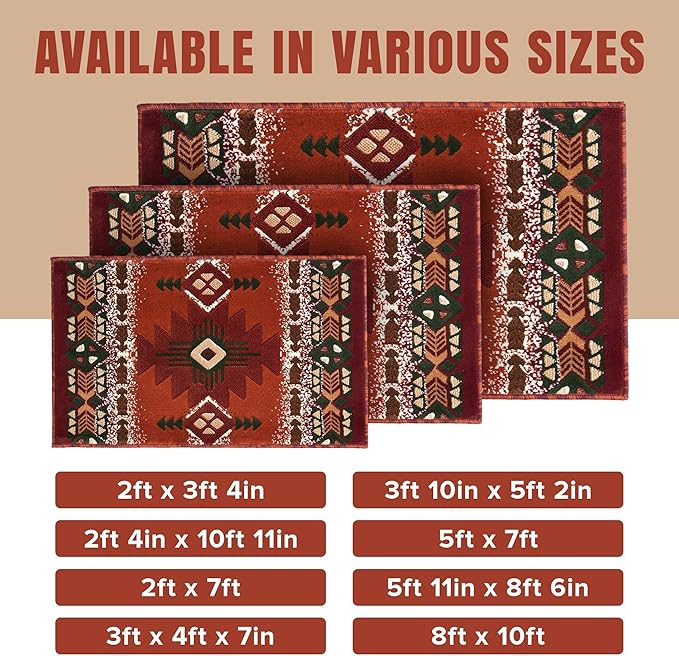 YHSF South West Native American Area Rug C318 (Rust, 3 Feet x 4 Feet 7 Inches)