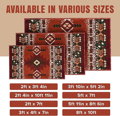 YHSF South West Native American Area Rug C318 (Rust, 3 Feet x 4 Feet 7 Inches)