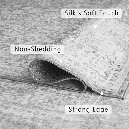 vivorug 6x9 Neutral Area Rugs, Stain Resistant Washable Rug for Living Room, Vintage-Inspired (Ivory/Silver, 6'x9')