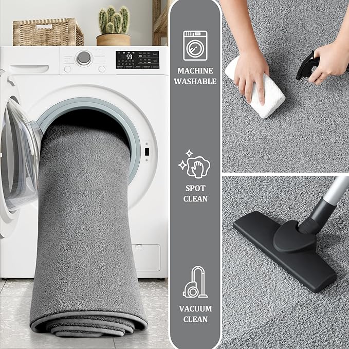 Modern Hallway Runner Rug, 2x6 Rug Runners for Kitchen, Grey Washable Long Runner Rugs for Hallways, Soft Indoor Carpet for Bedroom Bedside, Non-Slip Memory Foam Rugs for Entrance Living Room Décor