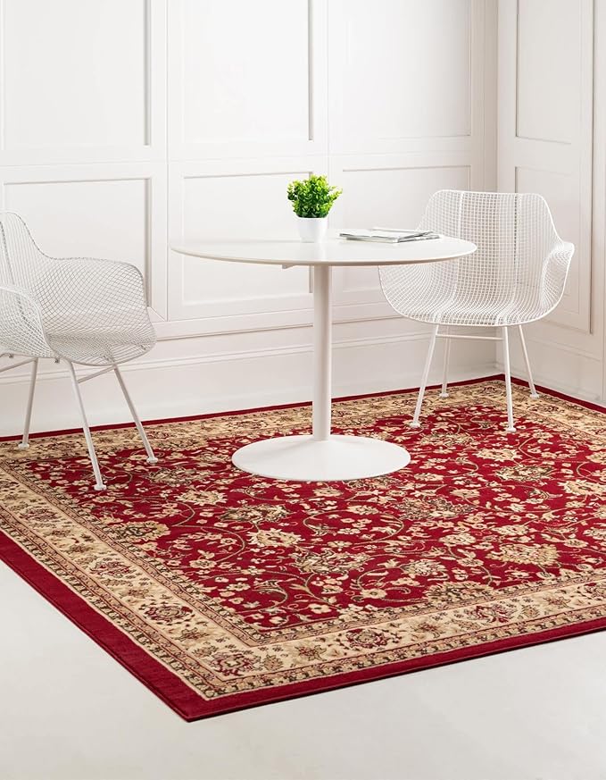Unique Loom Sialk Hill Collection Area Rug - Washington (5' Square Burgundy/Cream)