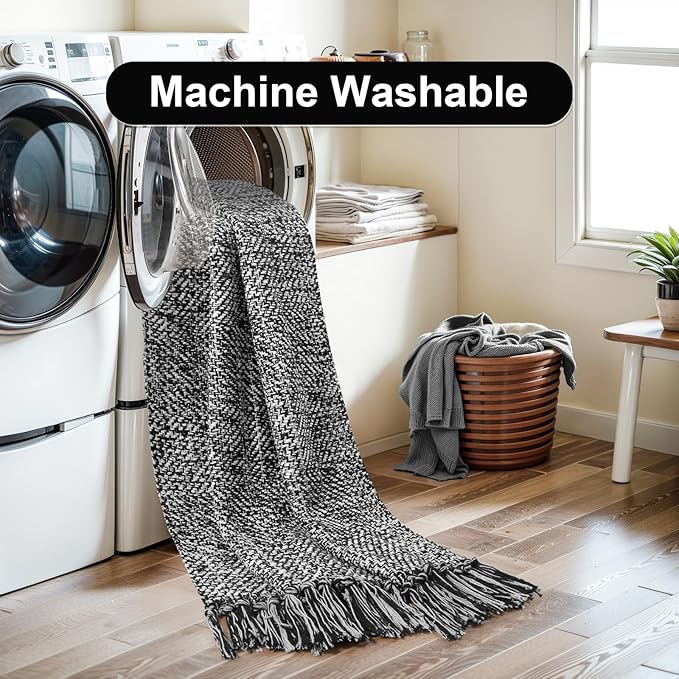 Collive Hallway Runner Rug, 2' x 5' Soft Washable Kitchen Runner Rug, Black Contemporary Modern Laundry Room Rugs Indoor Hand-Woven Cotton Carpet for Bedroom Entryway Front Door Farmhouse