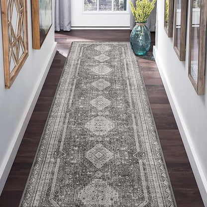 GENIMO Runner Rug 2x10 Non Slip Machine Washable Hallway Runner Rug, Low Pile Lightweight Rugs for Entryway, Hallway, Kitchen and Corridor, Vintage Grey