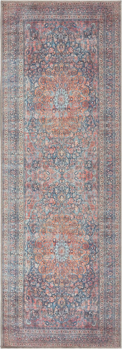 Bloom Rugs Washable Non-Slip 12 ft Runner - Multicolor Traditional Medallion Runner for Entryway, Hallway, Bathroom, and Kitchen - Exact Size: 2.5' x 12'