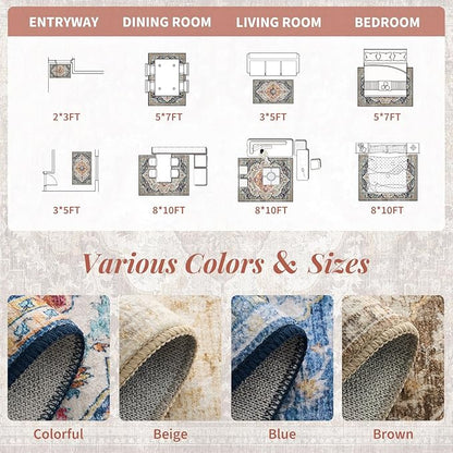tchdio 2x3 Entryway Rug, Non Slip Front Door Mat Small Washable Rugs, Soft Low Pile Small Area Rug Vintage Doormat, Stain Resistant Rug for Entrance, Kitchen (Multi, 2'x3')