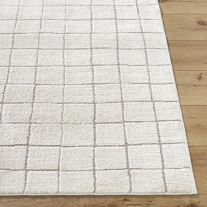 Livabliss x Our PNW Home Cascade Minimalist Grid Area Rug, 2'7" x 12', Grid Ivory/Taupe