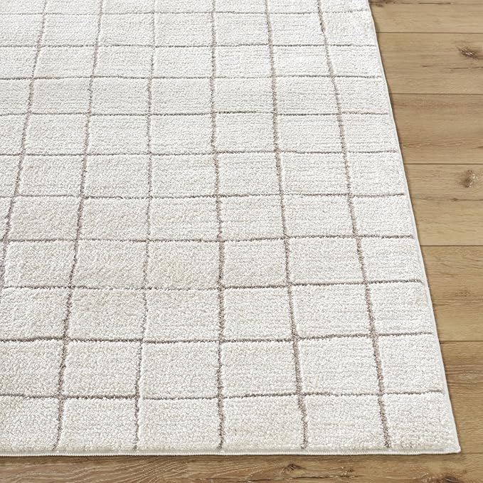 Livabliss x Our PNW Home Cascade Minimalist Grid Area Rug, 2'7" x 7'3", Grid Ivory/Taupe