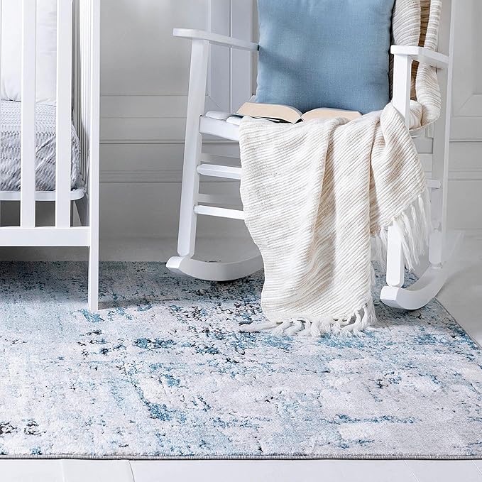Rugs.com Leipzig Collection Rug – 3x5 Blue Low-Pile Rug Perfect for Entryways, Kitchens, Breakfast Nooks, Accent Pieces