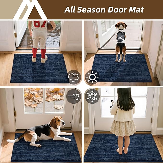 COSY HOMEER-Door-Mat Dirt Trapper Entryway Rugs 24"x36" Non Slip Washable Entrance Mats Absorbent Welcome Mat Low Profile Dog Door Mats for Front Back Doomats and Wet Shoes,Navy Blue