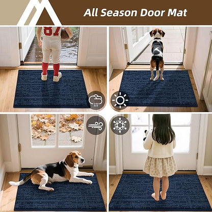 COSY HOMEER-Door-Mat Dirt Trapper Entryway Rugs 24"x36" Non Slip Washable Entrance Mats Absorbent Welcome Mat Low Profile Dog Door Mats for Front Back Doomats and Wet Shoes,Navy Blue