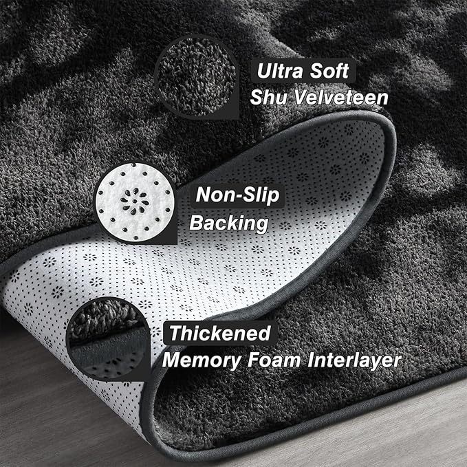 Large Soft Rugs for Living Room, 6 x 9 Ft Tie-Dyed Thickened Memory Foam Area Rug for Bedroom, Non-Slip Comfy Indoor Carpet for Boys Girls Room Nursery Home Decor, Dark Grey