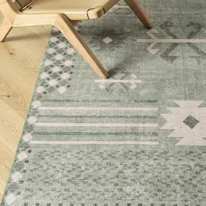 Revival Rugs Flam 10'x13' Zero-Shedding Area Rug for Living Room Bedroom - Oeko-TEX Certified, Low Pile, Spot Clean, Green