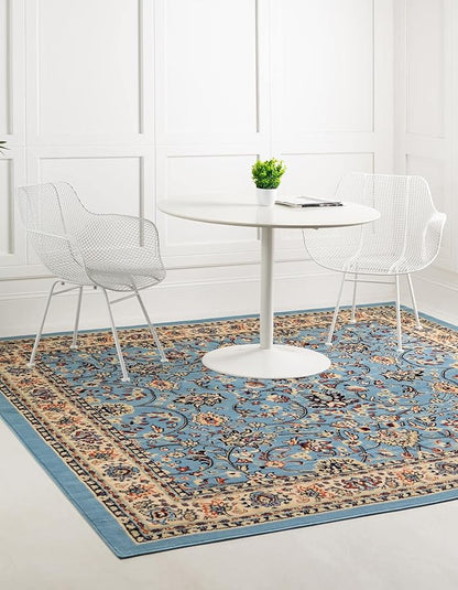 Rugs.com Yasmin Collection Rug – 8 Ft Square Light Blue Medium Rug Perfect for Living Rooms, Kitchens, Entryways