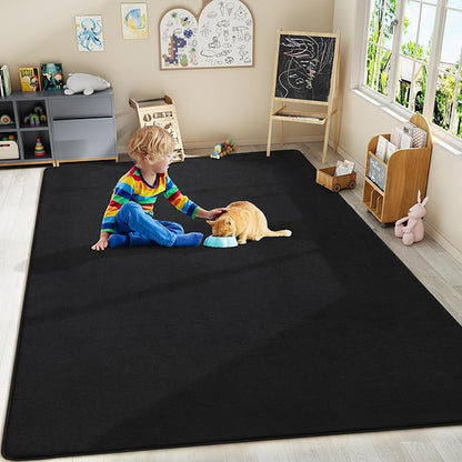 Amearea Large Modern Area Rugs for Bedroom Living Room, 8x10 Feet Black Thickened Memory Foam Rug, Fluffy Indoor Washable Rugs Non Slip Minimalist Carpet for Boys Girls Dorm Nursery Room Decor
