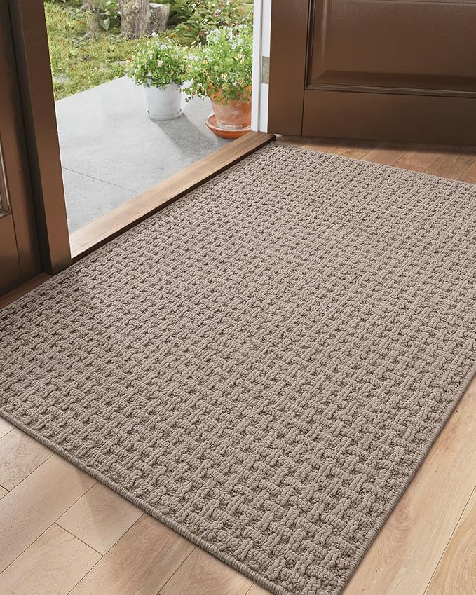 DEXI Front Entryway Door Mat Non Slip 32x48, Washable Entry Way Mats Inside Entrance Low Profile, Welcome Doormat Dirt Trapper for House Floor Home Porter Hall Backdoor Area, Light Taupe