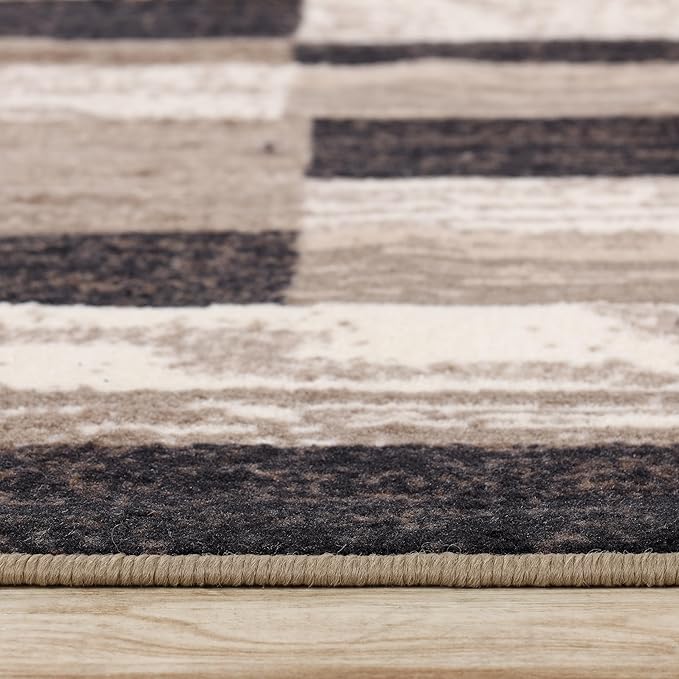 Superior Indoor Runner Rug, Foam Backed, Modern Geometric Patchwork Floor Decor for Bedroom, Office, Living Room, Entryway, Hardwood Floors, Rockwood Collection, 2' 7" x 6', Chocolate
