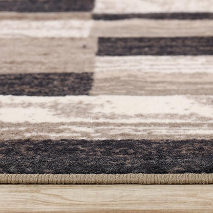 Superior Indoor Runner Rug, Foam Backed, Modern Geometric Patchwork Floor Decor for Bedroom, Office, Living Room, Entryway, Hardwood Floors, Rockwood Collection, 2' 7" x 6', Chocolate
