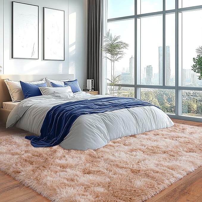 Upgrade Non-Slip Plush Rugs for Living Room, Soft Shaggy Carpets for Living Room, Fuzzy Rugs for Kids' Room, Perfect Decor for Modern Home Tie Dye Beige 8x10Feet