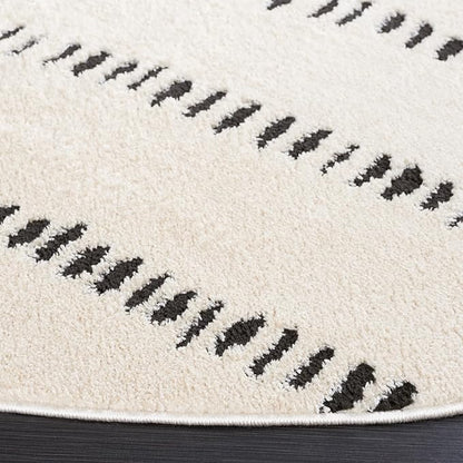 SAFAVIEH Melody Collection Area Rug - 6'7" Round, Ivory & Black, Modern Design, Non-Shedding & Easy Care, Ideal for High Traffic Areas in Living Room, Bedroom, Dining Room (MEL114A-7R)