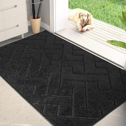PURRUGS Dirt Trapping Door Mat 34" x 59", Non-Slip Machine Washable Entry Rug, Shoe Scraper, Dog Doormat, Super Absorbent Welcome Mat for Front & Back Door, Muddy Wet Shoes & Paws, Black