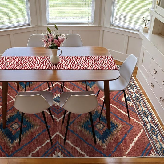 Area Rug 10x12 Rug Machine Washable Non-Slip Low Pile Print Pattern Western Rug for Living Room Bedroom Entryway Tribal Series-Red/Orange