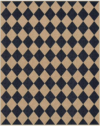 Lahome Checkered Easy Jute Area Rug 8x10, Large Living Room Patio Rug Checkerboard Indoor Outdoor Carpet, Farmhouse Geometric Non Slip Black Carpet for Backyard Dining Room