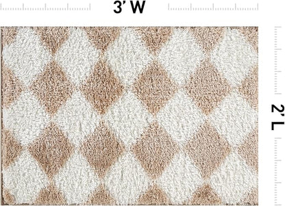 Rugshop Diamond Wave Shag Area Rug Beige 2' x 3' Ideal for Entryways, Kitchens, or Small Spaces