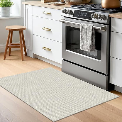 EARTHALL Woven Area Rug 2x3 Ft Washable Rugs for Entryway Braided Throw Rugs with Rubber Backing Door Mat Indoor Outdoor Entrance Small Cotton Woven Rug for Kitchen Foyer Front Door, Cream/Grayish