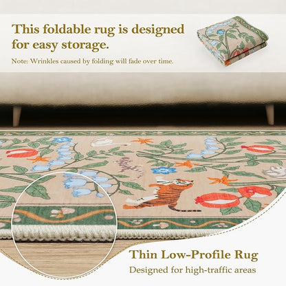 Collive 2x3 Rugs for Entryway, Small Washable Jungle Animal Door Mat Indoor Entrance Non Slip Kitchen Rug for Bathroom, Soft Ultra-Thin Throw Carpet for Bedroom Entry Home Decor, Beige